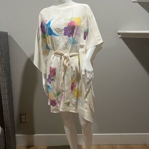 Balessa Floral Print White Kaftan Dress